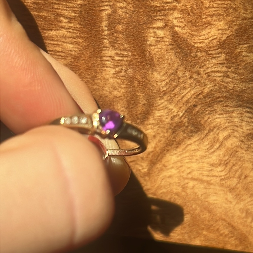 10k gold, genuine Amythyst and six genuine, bright diamonds